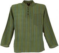 Nepal Fischerhemd, gestreiftes Goa Hippie Hemd, Yogahemd - grün