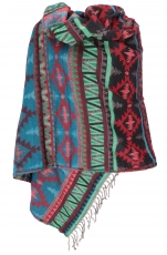 Soft pashmina scarf/stole, shawl, plaid - Inca pattern turquoise/..