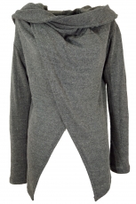 Wrap cardigan with wide shawl hood - granite gray