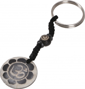 Ethno Tibet Schlüsselanhänger, Gravierter Taschenanhänger - Lotus Om - 10 cm Ø3 cm